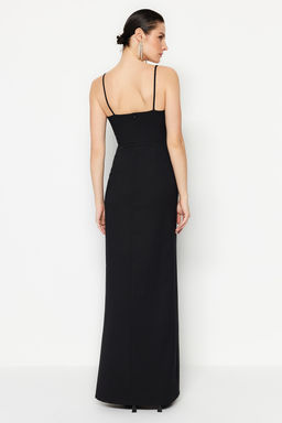 TRENDYOLMILLA Siyah Aksesuar Detayl? Dokuma Uzun S?k Abiye Elbise TPRSS20AE0321  фото 6