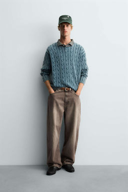 WASHED CABLE-KNIT SWEATER