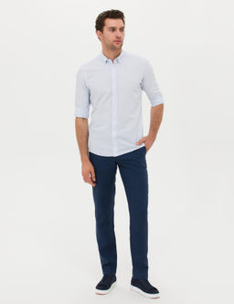 A__k Mavi Keten Kar___ml_ Slim Fit Uzun Kollu G_mlek - Cacharel фото 4