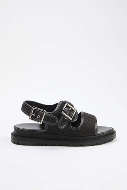 Siyah Cift Bantl? Kad?n Sandalet TAKSS26SD00006