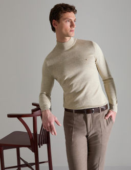 Kum Melanj Slim Fit Yar_m Bal_k__ Yaka Basic Triko Kazak