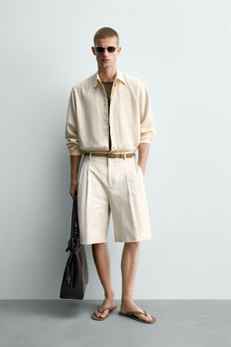 BERMUDA RELAXED FIT LINO - VISCOSA / Negro