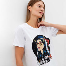 Цена за 2 шт. Футболка женская новогодняя Merry Christmas, цвет белый, размер 44