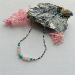 Колье на цепочке из Розового кварца и Амазонита