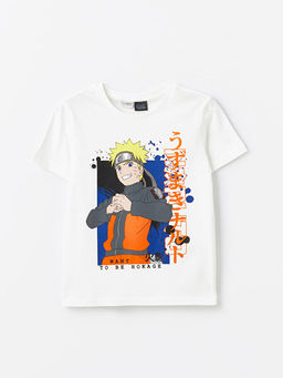 Bisiklet Yaka Naruto Bask?l? K?sa Kollu Erkek ?ocuk Ti??rt