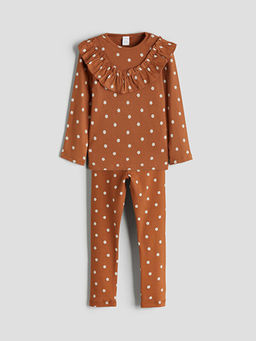 Bisiklet Yaka Bask?l? K?z ?ocuk Sweatshirt ve Tayt 2li