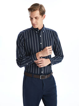 Regular Fit Uzun Kollu ?izgili Erkek G?mlek