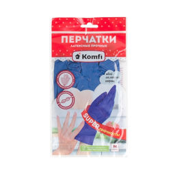 Перчатки хозяйственные латексные прочные, M, синие, 2 шт/уп., Komfi