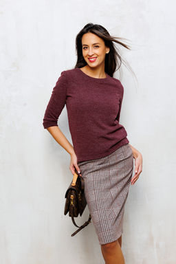 273-1BRN Юбка теплая в клетку миди