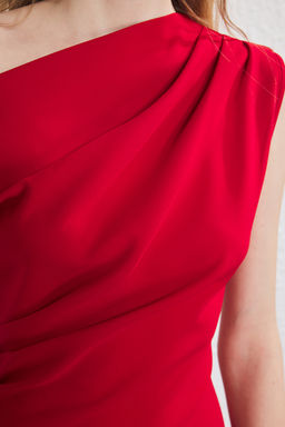 TRENDYOLMILLA K?rm?z? Duz Mini Dokuma Elbise TWOSS25EL00766 фото 13