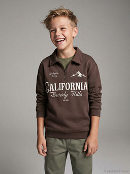 California Bask?l? Polo Yaka Erkek ?ocuk Kal?n Sweatshirt