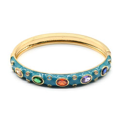 Браслет круглый с эмалью и цирконами цв.бирюзовый, 16,5см