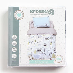 Постельное бельё Крошка Я Карта города, 112х143 см, 60х120+20 см, 40х60 см, 100% хлопок  фото 6