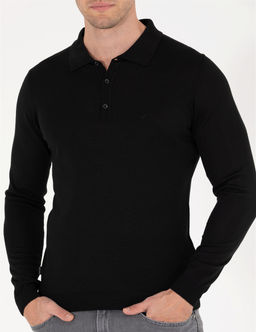 Siyah Slim Fit Polo Yaka Y_n Kar___ml_ Basic Triko Kazak - Pierre cardin фото 6