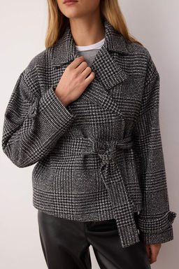 Koyu Gri Ekose Desenli Regular Kal?p Kusakl? Kase Ince Ceket Mont TWOAW26MO00134 - Trendyolmilla фото 4