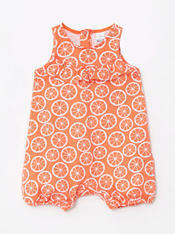 Bisiklet Yaka Bask?l? Pamuklu K?z Bebek Tulum