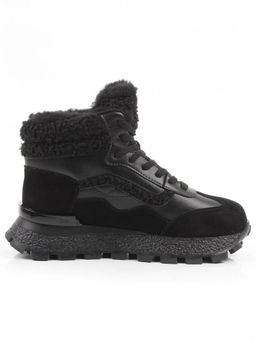 04-WG042-1M BLACK Кроссовки зимние женские (натуральная кожа, натуральная замша, 100% шерсть)