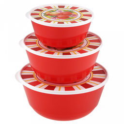 Миска пластмассовая Bergamo набор 3шт: 1л, 2л, 3л, с крышкой, с декором Сицилия, красный (Россия)