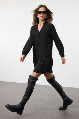 Siyah Mini Kal?n Viskon Dokuma Gomlek Elbise TWOAW25EL00571 - Trendyolmilla фото 2
