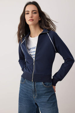 Lacivert Fitted/Vucuda Oturan Biyeli Full Fermuarl? Orme Sweatshirt TWOAW26SW00190