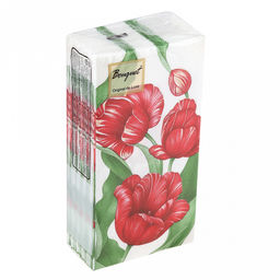 Салфетки бумажные "Bouquet Original de Luxe" 33х33см, 2-х слойные, 20 штук в упаковке, 100% целлюлоза, "Красные тюльпаны" (Россия)