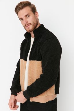 TRENDYOL MAN Siyah Regular/Normal Kesim Fermuarl? Dik Yaka S?cak Tutan Pelus Bloklu Sweatshirt TMNAW23SW00179 - Trendyolmilla фото 3