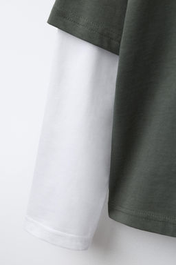 CAMISETA DOBLE MANGA TEXTO / Khaki - Zara фото 7