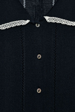 CHAQUETA POLO PUNTO PUNTILLA MANGA CORTA / Marino