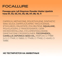 FOCALLURE Помада для губ Staymax Powder Matte Lipstick тон 08 рождество, 3 г  фото 7