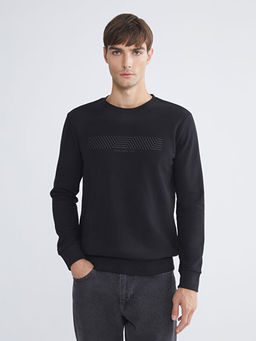 Bisiklet Yaka Bask?l? Erkek Kal?n Sweatshirt
