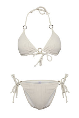 TRENDYOLMILLA Bej Ucgen Aksesuarl? Simli Dokulu Regular Bikini Tak?m? TBESS25BT00014  фото 9