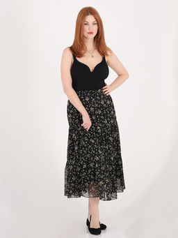 Длинная шифоновая юбка больших размеров ярусная - Almond фото 4