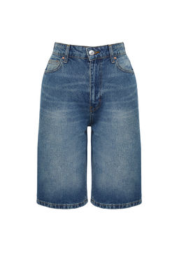 TRENDYOLMILLA Mavi Yuksek Bel Denim Bermuda TWOSS24SR00007  фото 14