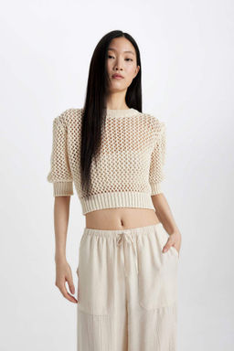 Bisiklet Yaka Yar?m Kollu Krose Triko Tisort - Defacto фото 2