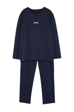 TRENDYOL MAN Lacivert Regular Fit Bask?l? Orme Buyuk Beden Pijama Tak?m? TMNAW24AI00000 - Trendyolmilla фото 7