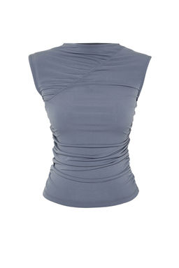 Gri Fitted/Vucuda Oturan Buzgulu Esnek Orme Bluz TWOSS24BZ00493