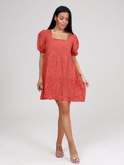 019 ПЛАТЬЕ ЖЕНСКОЕ (Морковный/цветочки)