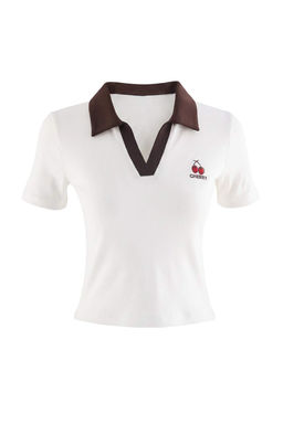 Ekru Nak__l_ / __lemeli Regular Polo Yaka Standart Kol K_sa _nterlok _rme T-Shirt TWOSS26TS00360 - Trendyolmilla фото 2