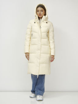 Пальто утепленное стеганное зимнее с капюшоном женское светло-бежевого цвета 9636_1SB - Mtforce фото 11