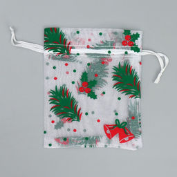 Цена за 5 шт. Мешочек подарочный новогодний органза «Рябина», 10×12 см ± 1.5 см