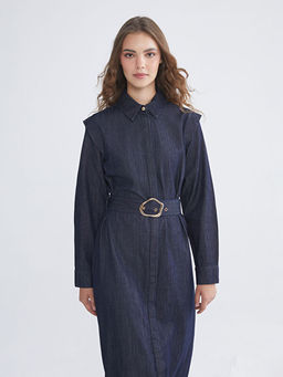 G?mlek Yaka Kemerli Jean Elbise