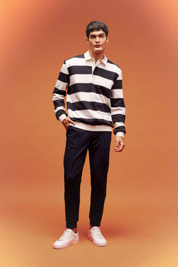 Толстовка в полоску Modern Fit с воротником-поло - Defacto фото 2