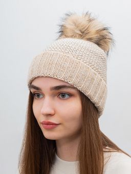 Шапка SEEBERGER арт. 18242-1 POMPOM BEANIE (белый / песочный)