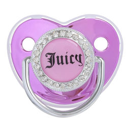 Соска - пустышка силиконовая ортодонтическая M&B JUICY, от 6 мес., с колпачком, держатель - цепочка, розовая, со стразами