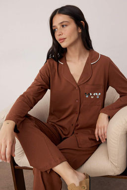 Trendyolmilla Gri Pamuklu Biye ve Cep Detayl? Bask?l? Orme Pijama Tak?m? THMAW22PT0785 фото 15