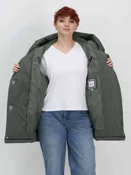 Куртка зимняя женская с капюшоном модная цвета хаки 7651Kh - Visdeer фото 12