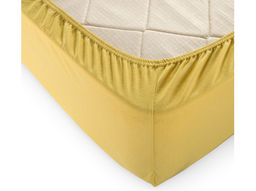 Простыня трикотажная на резинке 90*200*20 цв. горчица