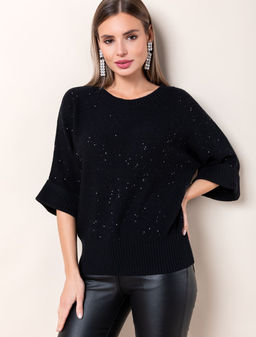 VILATTE / Свободный джемпер крупной вязки с пайетками