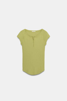 CAMISETA BOTONES CON LINO / Pistacho - Zara фото 4