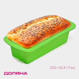 Форма для выпечки Доляна Хлеб. Полосы, силикон, 27.5?13.5?7 см, внутр.размер 23.5?11?7 см, зелёная